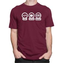 Camiseta Camisa Code Coffee Repeat Programação Computação - Dking Creative