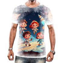 Camiseta Camisa Crianças Astronautas Planetas Galáxias 8