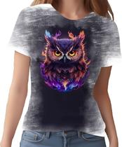 Camiseta Camisa Estampada Coruja Fogo Ilustração Moda 1