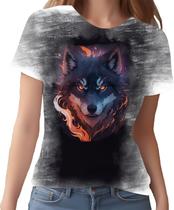 Camiseta Camisa Estampada Lobo Mal Fogo Animais Floresta 1 Camiseta Camisa Estampada Lobo Mal Fogo Animais Floresta 1