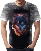 Camiseta Camisa Estampada Lobo Mal Fogo Animais Floresta 2 Camiseta Camisa Estampada Lobo Mal Fogo Animais Floresta 2