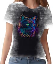 Camiseta Camisa Estampada T-shirt Face Gato Neon Felino 1 Camiseta Camisa Estampada T-shirt Face Gato Neon Felino 1