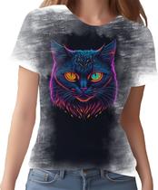 Camiseta Camisa Estampada T-shirt Face Gato Neon Felino 2 Camiseta Camisa Estampada T-shirt Face Gato Neon Felino 2