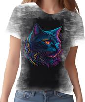 Camiseta Camisa Estampada T-shirt Face Gato Neon Felino 3