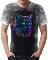 Camiseta Camisa Estampada T-shirt Face Gato Neon Felino 4 Camiseta Camisa Estampada T-shirt Face Gato Neon Felino 4