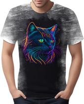 Camiseta Camisa Estampada T-shirt Face Gato Neon Felino 4