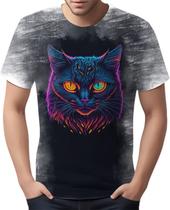Camiseta Camisa Estampada T-shirt Face Gato Neon Felino 5 Camiseta Camisa Estampada T-shirt Face Gato Neon Felino 5