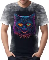 Camiseta Camisa Estampada T-shirt Face Gato Neon Felino 5