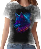 Camiseta Camisa Estampada T-shirt Face Lobo Neon Canino 1 Camiseta Camisa Estampada T-shirt Face Lobo Neon Canino 1