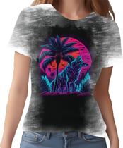 Camiseta Camisa Estampada T-shirt Face Lobo Neon Canino 2 Camiseta Camisa Estampada T-shirt Face Lobo Neon Canino 2