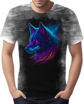 Camiseta Camisa Estampada T-shirt Face Lobo Neon Canino 3 Camiseta Camisa Estampada T-shirt Face Lobo Neon Canino 3