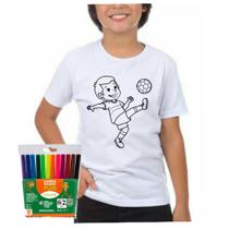 Camiseta camisa infantil para colorir futebol bola canetinhas Camiseta camisa infantil para colorir futebol bola canetinhas