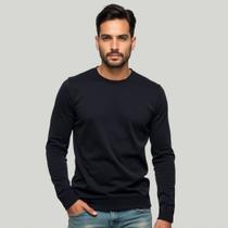 Camiseta Camisa Manga Longa Masculina Slim Algodão Gola Redonda