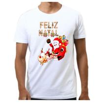 Camiseta camisa masculina feliz natal trenó papai noel