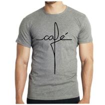 Camiseta camisa masculina slim café fé