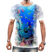 Camiseta Camisa Paisagem Fundo do Mar Peixes Animais HD 3