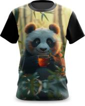 Camiseta Camisa Panda Fofo Tomando Chá