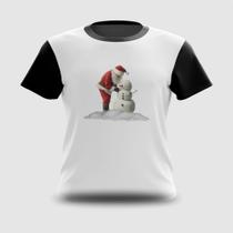 Camiseta Camisa Papai Noel Fazendo Boneco de Neve