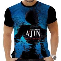 Camiseta Camisa Personalizada Anime Aijin Azul Espada Clássico 02
