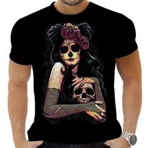 Camiseta Camisa Personalizada Caveira Mexicana Rock 20_x000D_