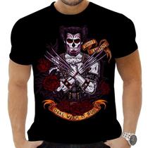 Camiseta Camisa Personalizada Caveira Mexicana Rock 24_x000D_