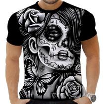Camiseta Camisa Personalizada Caveira Mexicana Rock 26_x000D_
