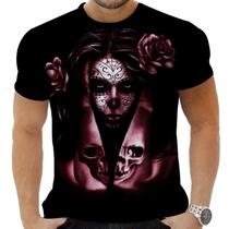 Camiseta Camisa Personalizada Caveira Mexicana Rock 9_x000D_
