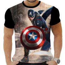 Camiseta Camisa Personalizada Herois Capitão América 17_x000D_