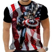Camiseta Camisa Personalizada Herois Capitão América 18_x000D_