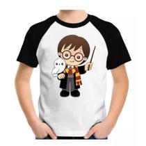 Camiseta Camisa Raglan Harry Potter Coruja Infantil