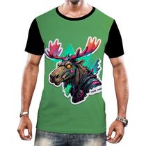Camiseta Camisa Tshirt Animais Cyberpunk Alce Veado HD 1
