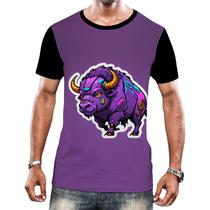 Camiseta Camisa Tshirt Animais Cyberpunk Búfalo Africa HD 2