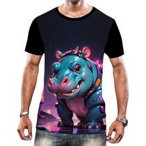 Camiseta Camisa Tshirt Animais Cyberpunk Hipopotamo Africa - Enjoy Shop