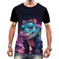 Camiseta Camisa Tshirt Animais Cyberpunk Hipopotamo Africa Camiseta Camisa Tshirt Animais Cyberpunk Hipopotamo Africa