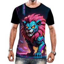 Camiseta Camisa Tshirt Animais Cyberpunk Leão Rei da Selva 3 - Enjoy Shop