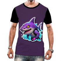 Camiseta Camisa Tshirt Animais Cyberpunk Tubarão Mar Tecno Camiseta Camisa Tshirt Animais Cyberpunk Tubarão Mar Tecno