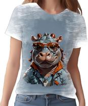 Camiseta Camisa Tshirt Animais Óculos Hipopotamo Moderno 2