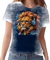 Camiseta Camisa Tshirt Animais Óculos Leão Fone Moderno 3 Camiseta Camisa Tshirt Animais Óculos Leão Fone Moderno 3
