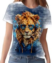 Camiseta Camisa Tshirt Animais Óculos Leão Fone Moderno 4