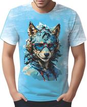 Camiseta Camisa Tshirt Animais Óculos Lobo Fone Moderno 1 Camiseta Camisa Tshirt Animais Óculos Lobo Fone Moderno 1