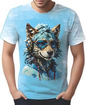 Camiseta Camisa Tshirt Animais Óculos Lobo Fone Moderno 2 Camiseta Camisa Tshirt Animais Óculos Lobo Fone Moderno 2