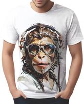 Camiseta Camisa Tshirt Animais Óculos Macaco Fone Moderno 1 Camiseta Camisa Tshirt Animais Óculos Macaco Fone Moderno 1