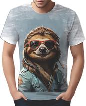 Camiseta Camisa Tshirt Animais Óculos Preguiça Moderna 1 Camiseta Camisa Tshirt Animais Óculos Preguiça Moderna 1