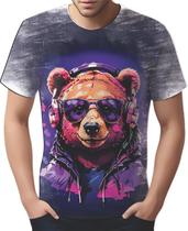 Camiseta Camisa Tshirt Animais Óculos Urso Fone Moderno 1
