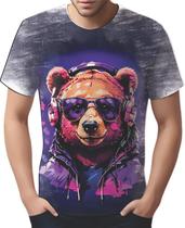 Camiseta Camisa Tshirt Animais Óculos Urso Fone Moderno 1 Camiseta Camisa Tshirt Animais Óculos Urso Fone Moderno 1