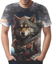 Camiseta Camisa Tshirt Animal Lobo Astronauta Lua Marte