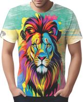 Camiseta Camisa Tshirt Estampa Leão Pop Art Retrato HD Camiseta Camisa Tshirt Estampa Leão Pop Art Retrato HD