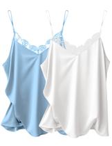 Camiseta camiseta Ekouaer de seda acetinada com alça espaguete feminina GG Camiseta camiseta Ekouaer de seda acetinada com alça espaguete feminina GG