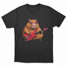 Camiseta Capivara Capybara Play Rock Roll Electric Guitar Tocando Guitarra 100% Algodão Unissex