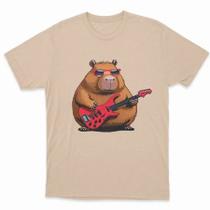 Camiseta Capivara Capybara Play Rock Roll Electric Guitar Tocando Guitarra 100% Algodão Unissex